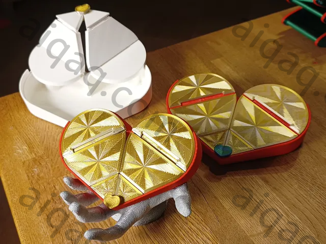 带折纸折叠盖的心形盒子。 情人节-STL下载网_3D打印模型网_3D打印机_3D模型库