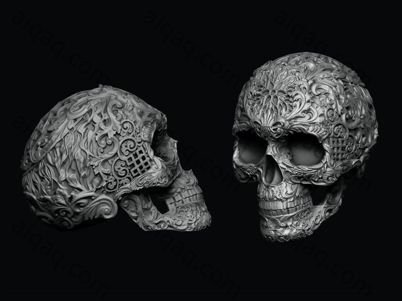 艺术头骨雕花-STL下载网_3D打印模型网_3D打印机_3D模型库