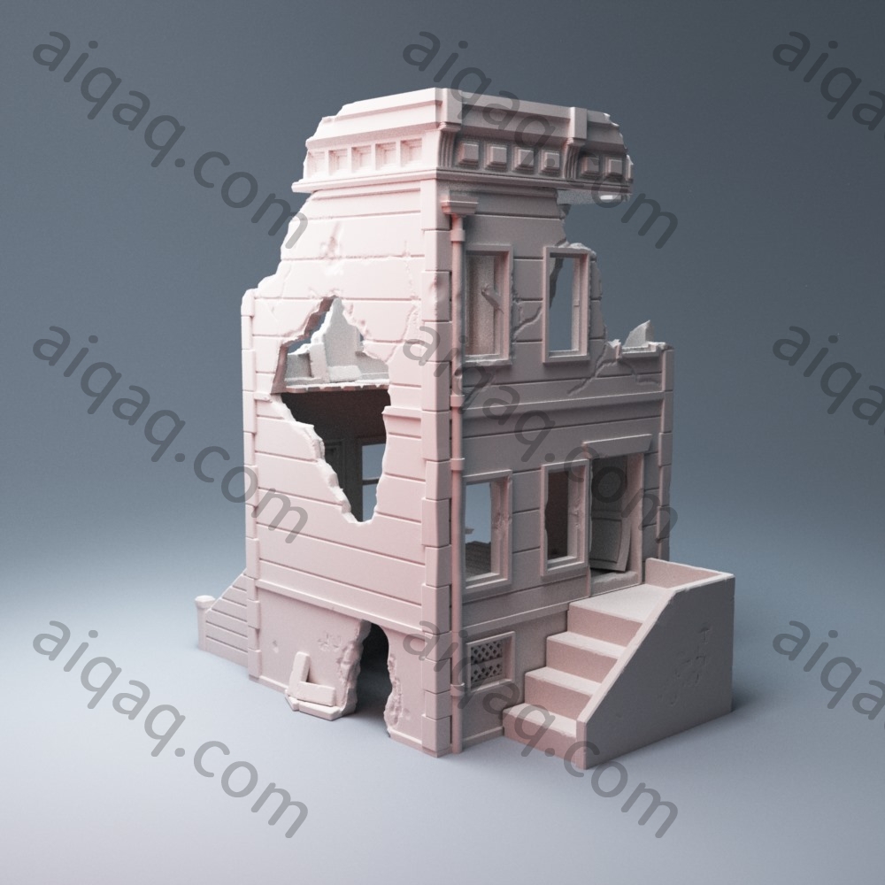 城市废墟三层房屋“B”-STL下载网_3D打印模型网_3D打印机_3D模型库